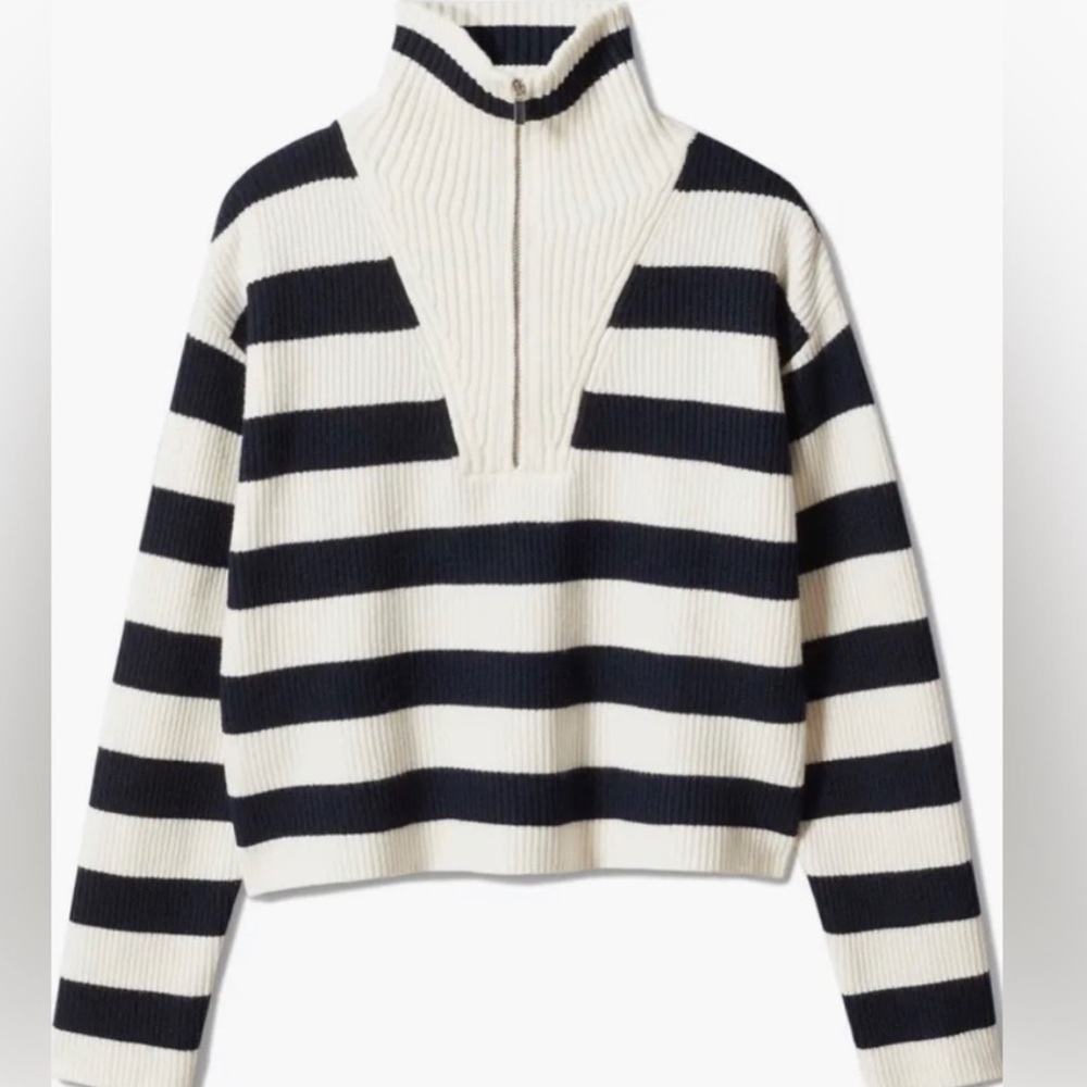 Mango Half Quarter Zip Striped Sweater